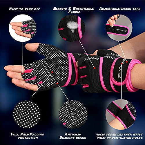 Workout Gloves for Women Men with Wrist Wrap Support Weight Lifting Gloves - color: Pink, size: Large