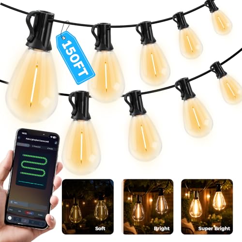 150FT String Lights Waterproof, LED Outdoor Lights with Remote APP Control - size: 150FT(45 Sockets)