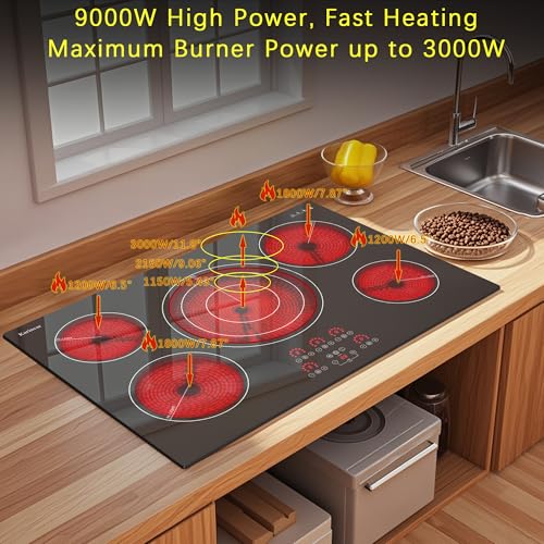 Karinear Electric Cooktop 30 Inch, Upgrade 5 Burners Electric Stove Top - color: 30 inch 5 burner