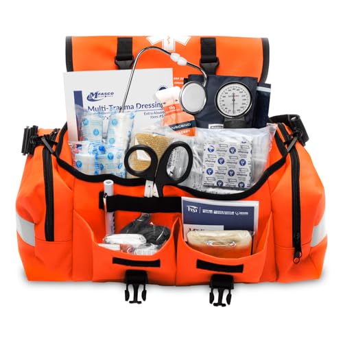 MFASCO Complete Emergency Response First Aid Kit Trauma Bag, Orange - color: Orange