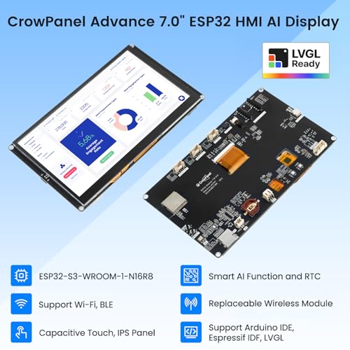 ELECROW 7" ESP32 Display 800×480, HMI IPS AI Touch Screen with Acrylic Case