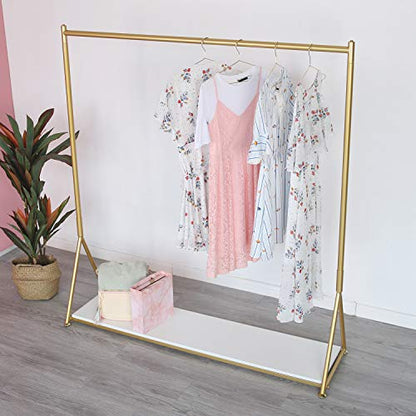 HOMEKAYT Gold Clothing Rack for Home,Boutique,Retail -59’’L - color: White wooden board