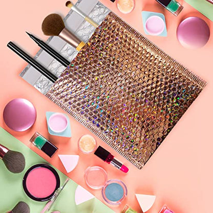 50 Pcs Metallic Bubble Mailers,Holographic Bubble Mailers,Poly Padded Envelopes,Waterproof Self Seal Adhesive Shipping Bags,Holographic Envelopes for Mailing,Packing,Small Business,Thicken (Rose Gold)