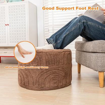 Asuprui Round Ottoman Pouf Foot Stool, Coffee 20x14 in,Sofa Couch Foot Rest - color: Coffee, size: 20"D x 20"W x 14"H