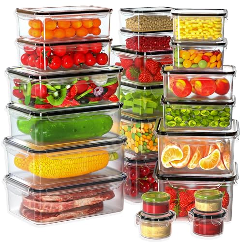 44 PCS Plastic Food Storage Containers with Lids Airtight, BPA-Free Leakproof Meal Prep Containers Reusable,Microwave & Dishwasher & Freezer Safe,Includes Labels & Pen - color: Black 22 Pack