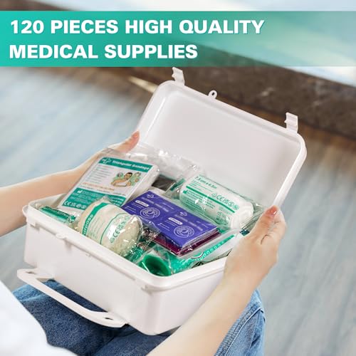 General Medi 120 Pieces Hardcase First Aid Kit - First Aid Box Includes Instant Cold Pack, Emergency Blanket for Travel, Home, Office, Vehicle, Camping, Workplace & Outdoor - size: 120 Pieces