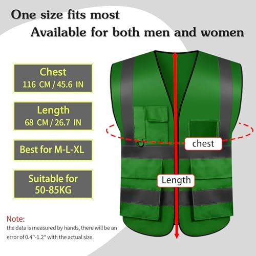 Safety Vests 20 Pack,Hi Vis Construction Vest with 5 Pockets and Zipper,Reflective Vest for Men Women Work One Size - color: Grass Green