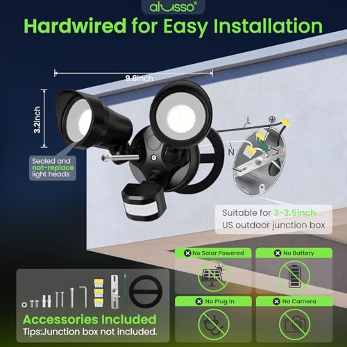 ALUSSO Motion Sensor Outdoor Lights, 30W 3500LM Flood Lights Outdoor 120V, 3 Modes (Dusk to Dawn/Auto/On Time), 3CCT 3000K/4000K/6500K Waterproof Hardwired Security Light ETL Listed for Porch, 1PC - color: Black 3 Modes Classic 30W