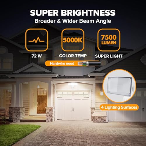 LUTEC 2 Pack 72W 7500LM LED Security Lights Motion Sensor Light Outdoor, 5000K Daylight, IP65 Waterproof, Dusk to Dawn, 3-Head Motion Detected Flood Light for Garage, Yard, Porch(White) - color: White, size: 2 Pack