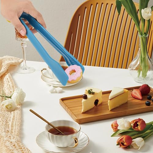 3 Sizes Toaster Tongs, Blue Multifunctional Bread Clip Anti Slip Food Clamps Heat Resistant Kitchen Baking Tools Space Saving Modern Utensils Gifts for Toaster Salad BBQ Vegetable Home Restaurant - color: Blue
