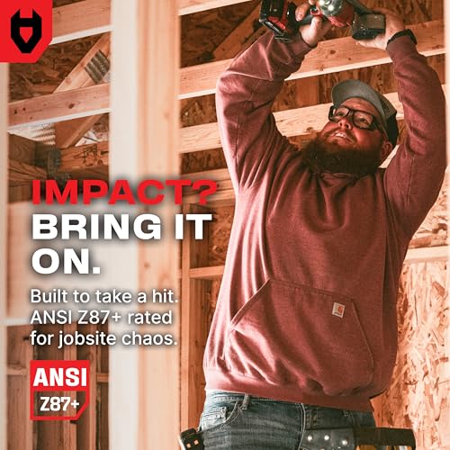 NoCry ANSI Z87.1 Clear Safety Glasses with Side Shields — Durable Anti Fog & Scratch Resistant Eye Protection Glasses or Men & Women — ANSI Z87 Rated Protective Eyewear with 100% UV Shielding for Work - color: Black & Red