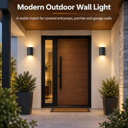 Alighting Modern LED Up & Down Outdoor Wall Sconce, 3000K, Hardwired, Black - color: 8.63''-Black