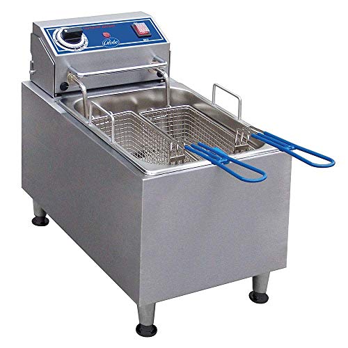 Globe PF10E, 10-Pound Electric Countertop Fryer, 120v, 1700-Watt, Stainless Steel Construction, NSF Certified, Adjustable Thermostat, Includes 2 Nickel-Plated Baskets, Compact for Commercial Kitchens