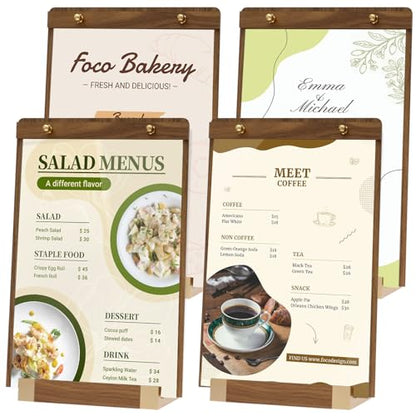 4 Pack Acrylic Sign Holder 8.5 x 11 with Walnut Wood Base, Tabletop Clear Display Stand for Restaurant Menus, Office Flyers & Wedding Table Numbers - color: 4 Pack