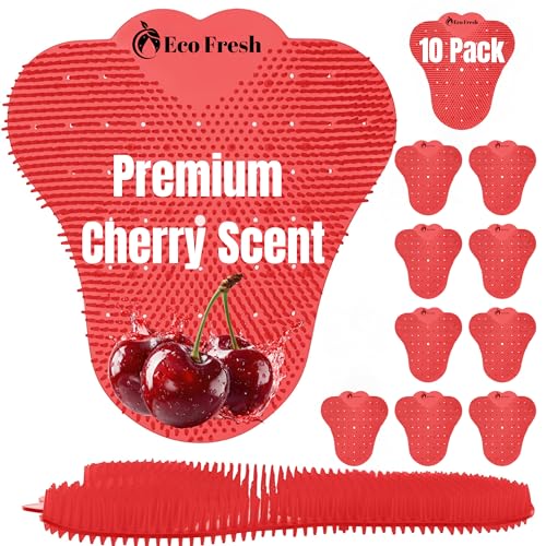 Premium Large Urinal Screen Deodorizer 10 pack of 3D Wave – Anti-Splash Urinal Cake infused with Essential Oils for Long Lasting 30-Day Odor Control in Bathrooms Toilets Offices Schools, Cherry Scent - color: Red