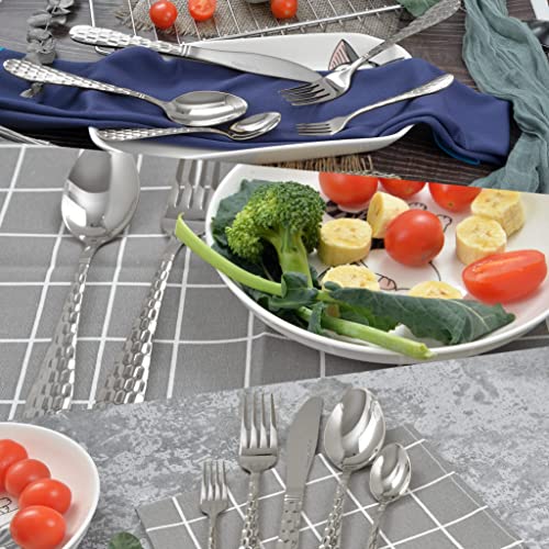 20-Piece Silverware Set, Flatware Cutlery Silverware Set Service for 4, 18/10 Hammered Stainless Steel Utensils Tableware Set Include Knife Spoon Fork, Unique Design, Mirror Polished (Silver) - color: Silver