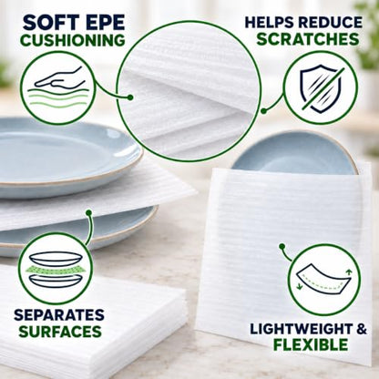 650Pcs Dish Packing Supplies for Moving,300 Foam Pouches & Sheets 4 Sizes (16x12",12x12",12x7.8",7.8x7.8") with 350 Fragile Stickers & Marker Pen for Moving, Packaging, Storage