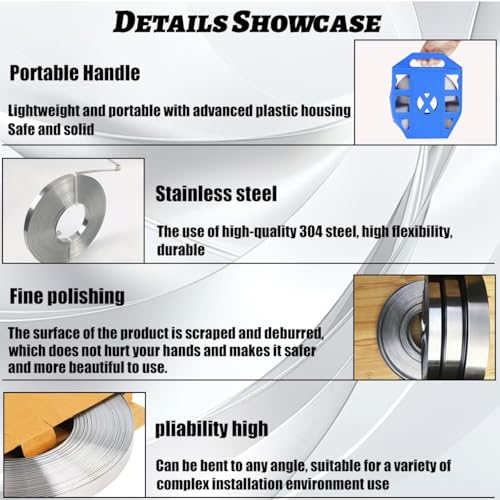 100Ft Banding Strapping Kit with Organizer and Tensioner Tools,304 Steel Strapping Banding Kit with 100 Steel Buckles,Steel Strapping Banding Kit for Transportation Industrial Piping