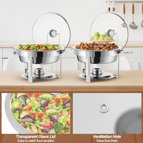 4 Packs 8QT Round Chafing Dish for Buffet Set,Glass Lid, Silver - color: Silver-004