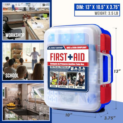 EVERLIT 400 Pcs OSHA Compliant First Aid Kit - color: Blue