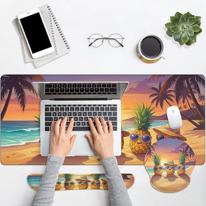Britimes Keyboard Mouse Pad Set, 4 in 1 Desk Mat Set, Summer Pineapple - color: Summer Pineapple