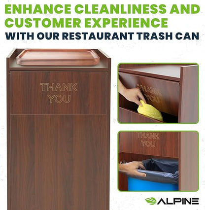 Alpine Restaurant Trash Can Cabinet - Commercial Trash Can 40 Gallon, Garbage Receptacle Indoor with Tray Holder for Restaurants, Cafeterias (Mahogany) - color: Mahogany