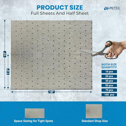 Oil Absorbent Pads – Heavy-Duty 15"x18" & 7.5"x18" Meltblown Polypropylene Mats | Tear-Resistant, Hydrophobic, Reusable, Fast Oil Cleanup for Automotive, Marine & Industrial Use (100, 15in x 18in) - size: 15in x 18in