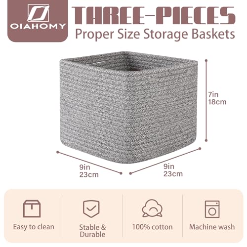 OIAHOMY 3 PACK Cube Storage Bins Storage Baskets Shelf Bins Grey - color: Grey