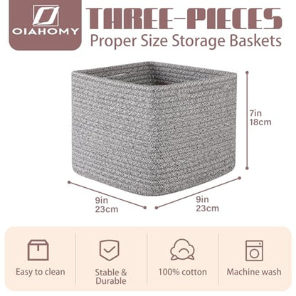OIAHOMY 3 PACK Cube Storage Bins Storage Baskets Shelf Bins Grey - color: Grey