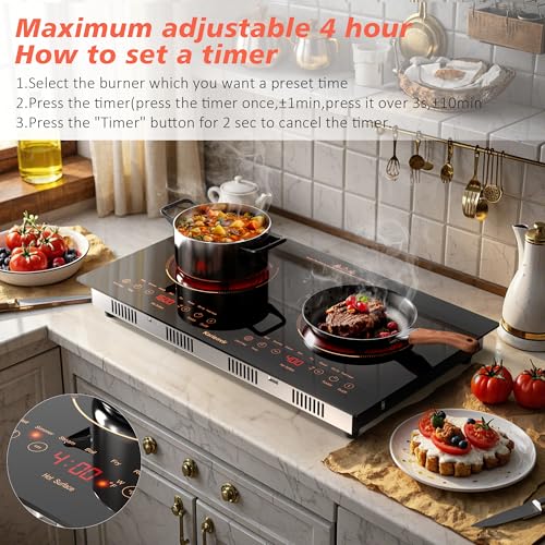 2 Burner Electric Cooktop 110V, 2000W, 24" Countertop & Built-in - size: 24 Inch 2 Burner Orange