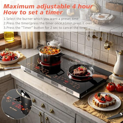 2 Burner Electric Cooktop 110V, 2000W, 24" Countertop & Built-in - size: 24 Inch 2 Burner Orange
