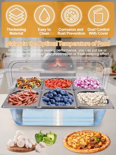Pizza Topping Station 7 Pans Stainless Steel Salad Bar for Home - color: Silver, size: 7 Pans