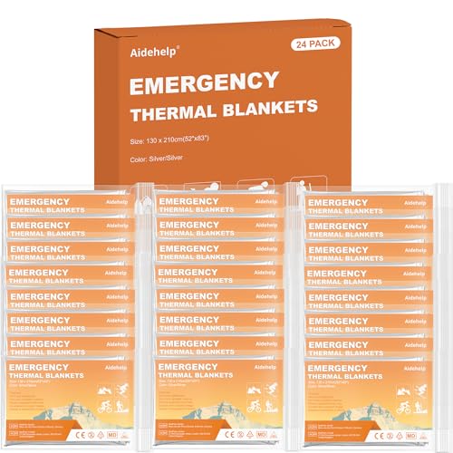 24 Pack Emergency Blankets - Mylar Thermal Space Blankets for Survival and Protection - Ideal for Camping, Outdoors, Hiking, Rescue, Marathons - size: 24 PACK