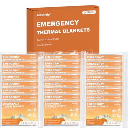 24 Pack Emergency Blankets - Mylar Thermal Space Blankets for Survival and Protection - Ideal for Camping, Outdoors, Hiking, Rescue, Marathons - size: 24 PACK