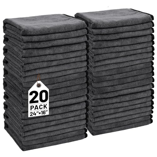 20 Pack Microfiber Towels for Cars, 24" x 16" Dual-Sided Car Drying Towel - color: Gray, size: 24x16in- 20 Pack