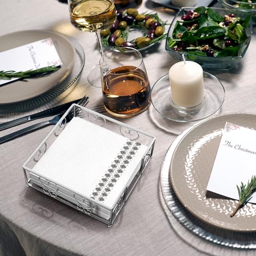 Flat Napkin Holder for Table, Silver Metal Weighted Paper Caddy - color: V - Luncheon Napkin Holder - Silver, size: Luncheon Napkin Holder