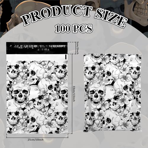 JarThenaAMCS 100Pcs Halloween Skull Poly Mailers 10 x 13 Inch Packaging Bags Self Seal Mailing Envelope Bags for Small Business Clothing Gift - style: skull