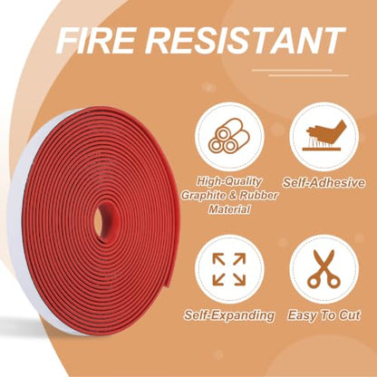 Smoke Fire Seal Strip 19.7 Feet 15mm/0.59" Wx2mm/0.08" T Red - color: Red, size: 19.7 FT x 15mm / 0.59" W x 2mm / 0.08" T