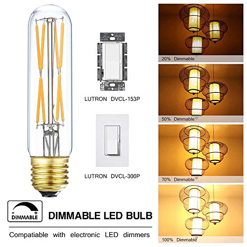 T10 Led Bulb, 8W Dimmable Led Tubular Bulbs, 75-100 Watt Equivalent,850lm, Clear Glass, E26 Base Lamp Bulb, for Cabinet Display Cabinet etc. (2700K Warm White, 6-Pack) - color: 8w=80w-2700k-6p