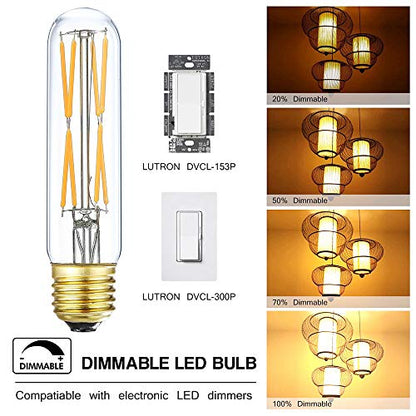 T10 Led Bulb, 8W Dimmable Led Tubular Bulbs, 75-100 Watt Equivalent,850lm, Clear Glass, E26 Base Lamp Bulb, for Cabinet Display Cabinet etc. (2700K Warm White, 6-Pack) - color: 8w=80w-2700k-6p