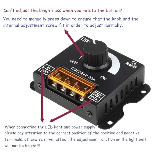 SUPERNIGHT LED Light Strip Dimmer, DC12V-24V 30A PWM, 2 PCS