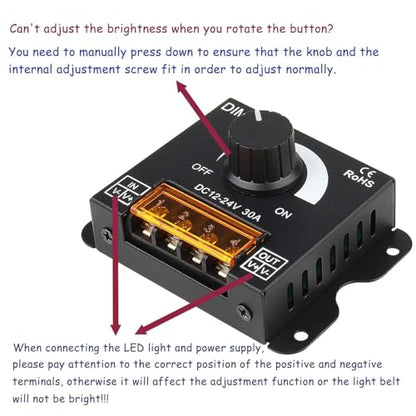 SUPERNIGHT LED Light Strip Dimmer, DC12V-24V 30A PWM, 2 PCS