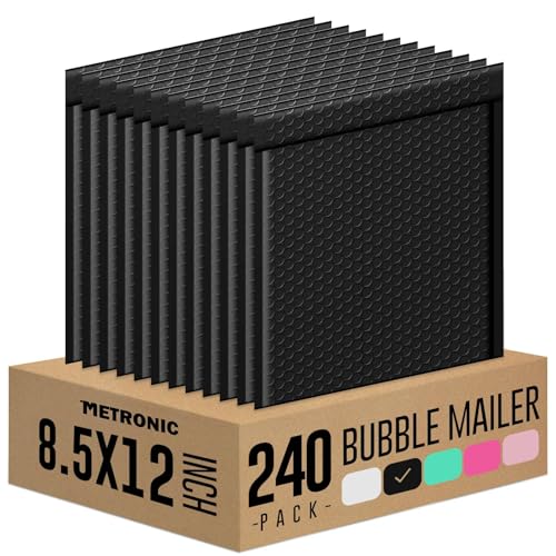 Metronic 240 Pack Bubble Mailers 8.5x12" Black Padded Envelopes Usable Size 8.5 x 11" Strong Adhesion Medium for Small Business Shipping Books Clothes - color: Black, size: 8.5X12" 240PC
