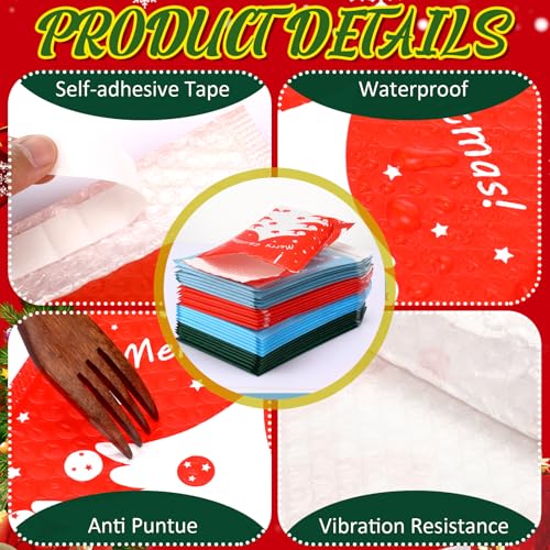 Watersay 7 x 10 Inch Poly Bubble Mailers - Large Padded Envelopes, Self Adhesive Holiday Shipping Bags - Assorted Christmas Bags for Business, School, Family & Gift (20 Pcs)