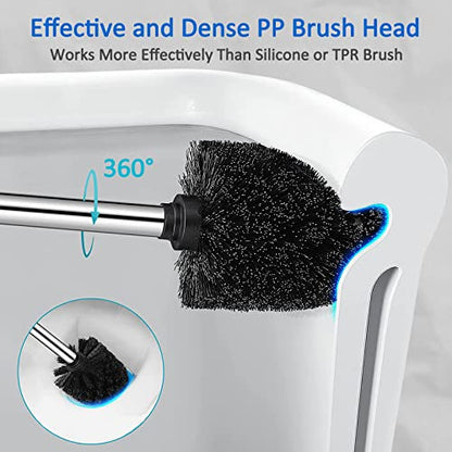 Toilet Bowl Brush and Holder, Toilet Brush with Stainless Steel Handle and Durable Bristles for Bathroom Cleaning, Automatic Closing Holder Set (Silver) - color: Silver