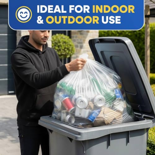 (100 Pack) Plexon 55-60 Gallon Clear Trash Bags - 32-55 gal, 38" x 58", 3 Mil Heavy Duty - Contractor Garbage Bags Rollout Round Square Trash Cans