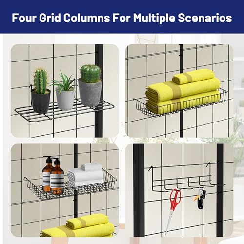 2' x 5.5' Grid Wall Panels Standing Wire Grid, Study Display Rack with T-Base Wheels Freestanding Gridwall Panel Tower for Shows, Black (4) (4A) - size: 4A