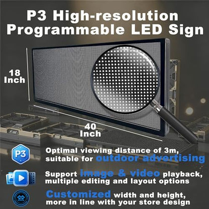 P3 Images Video Led Signs LED Display,IP65 Waterproof Outdoor Programmable Scrolling LED Sign, WIFI & USB Control, Adjustable Brightness & High Resolution, Sports Ticker Digital Display Board Electronic Menu Store Signs for Business Adversting - size: P3