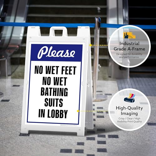 Please No Wet Feet No Wet Bathing Suits In Lobby Folding Floor Sign, 24x36 Inches, Portable A Frame, Made in USA by My Sign Center - size: 24x36 Plastic