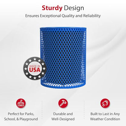 Leisure Craft 32 Gallon Commercial Outdoor Trash Can, Metal, Made in USA - color: Blue